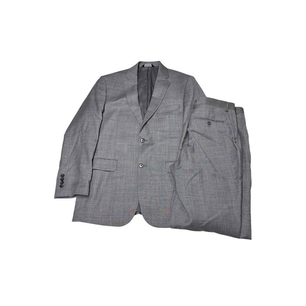 Jos. A. Bank Traveler Suit Mens 41L 34W L31 Gray Plaid 100% Wool Tailored 2pc